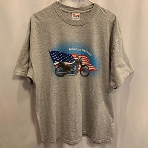 Vintage Hanes Comfort Tee 'American Heritage' Motorcycle Flag Graphic Tee XL